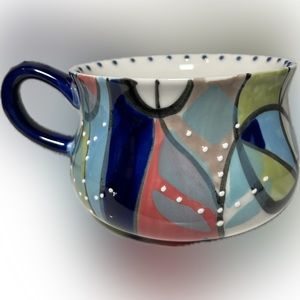 Anthropologie KINETIC STENCIL 10 oz Mugs Colorful Raised Dots Black Bird Logo